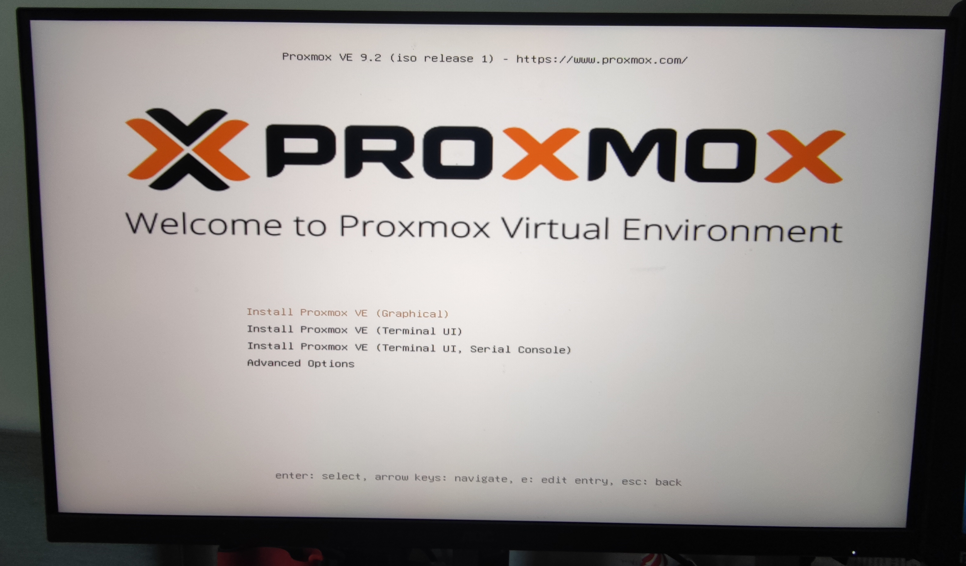 Proxmox Installation Screen